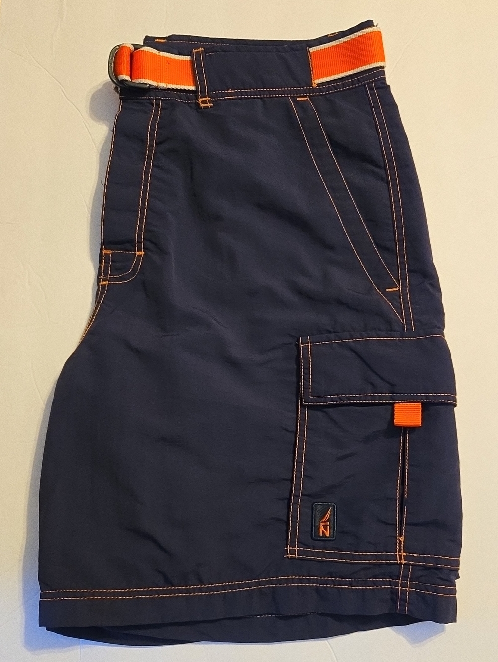 Nautica Cargo Swim Shorts with Orange Accent Belt - Navy - W34